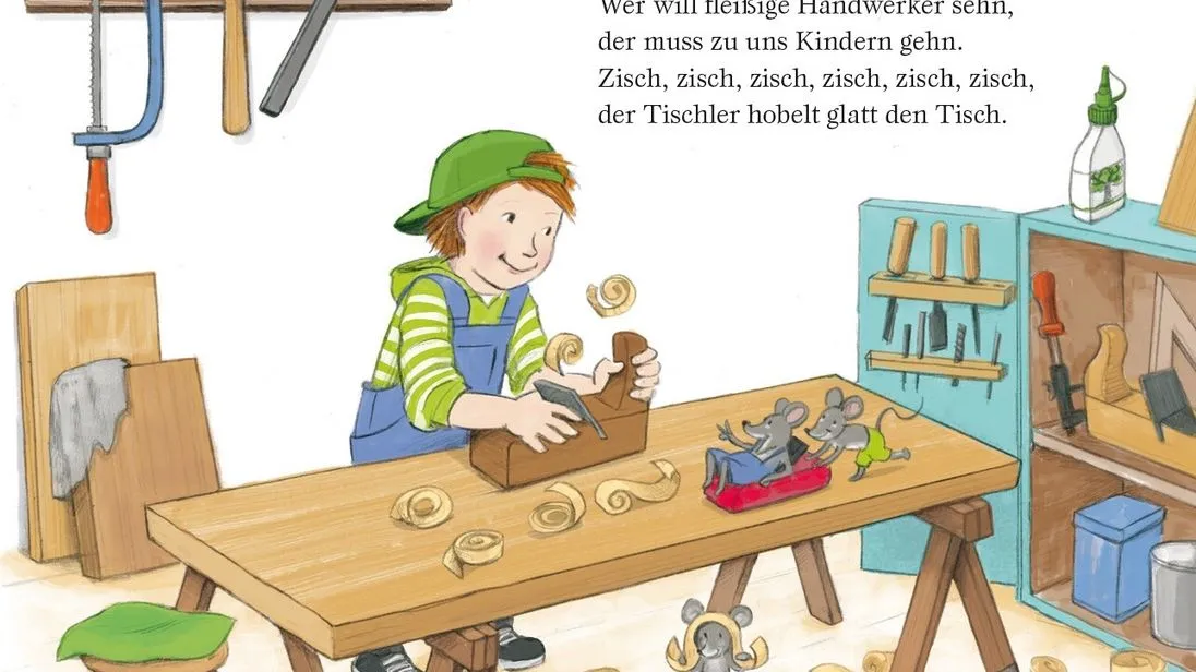 Kinder können nicht nur mitsingen sondern auch die Tätigkeiten der Handwerker nachahmen.
